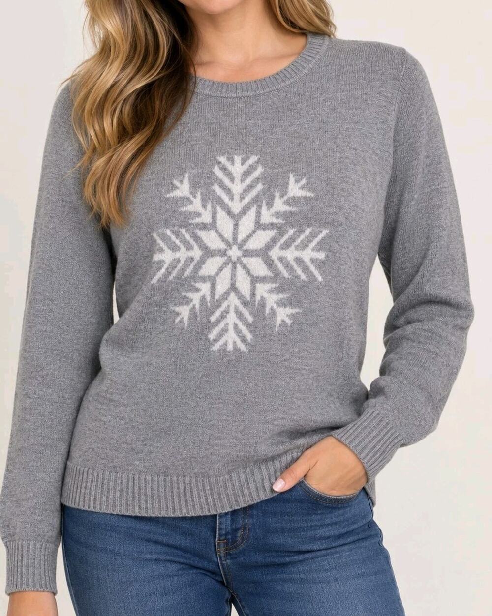 Joan Rivers Size Small Gray Snowflake Intarsia Christmas Sweater A674660 NWOT